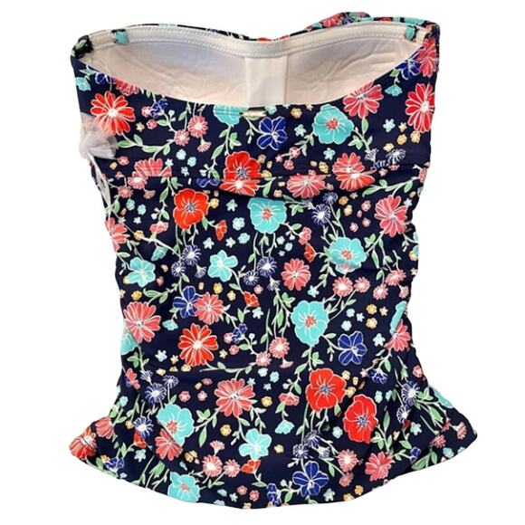 Anne Cole Lazy Daisy Navy Flounce Shirred Bandeau-Kini Top XS NWT - Picture 5 of 6